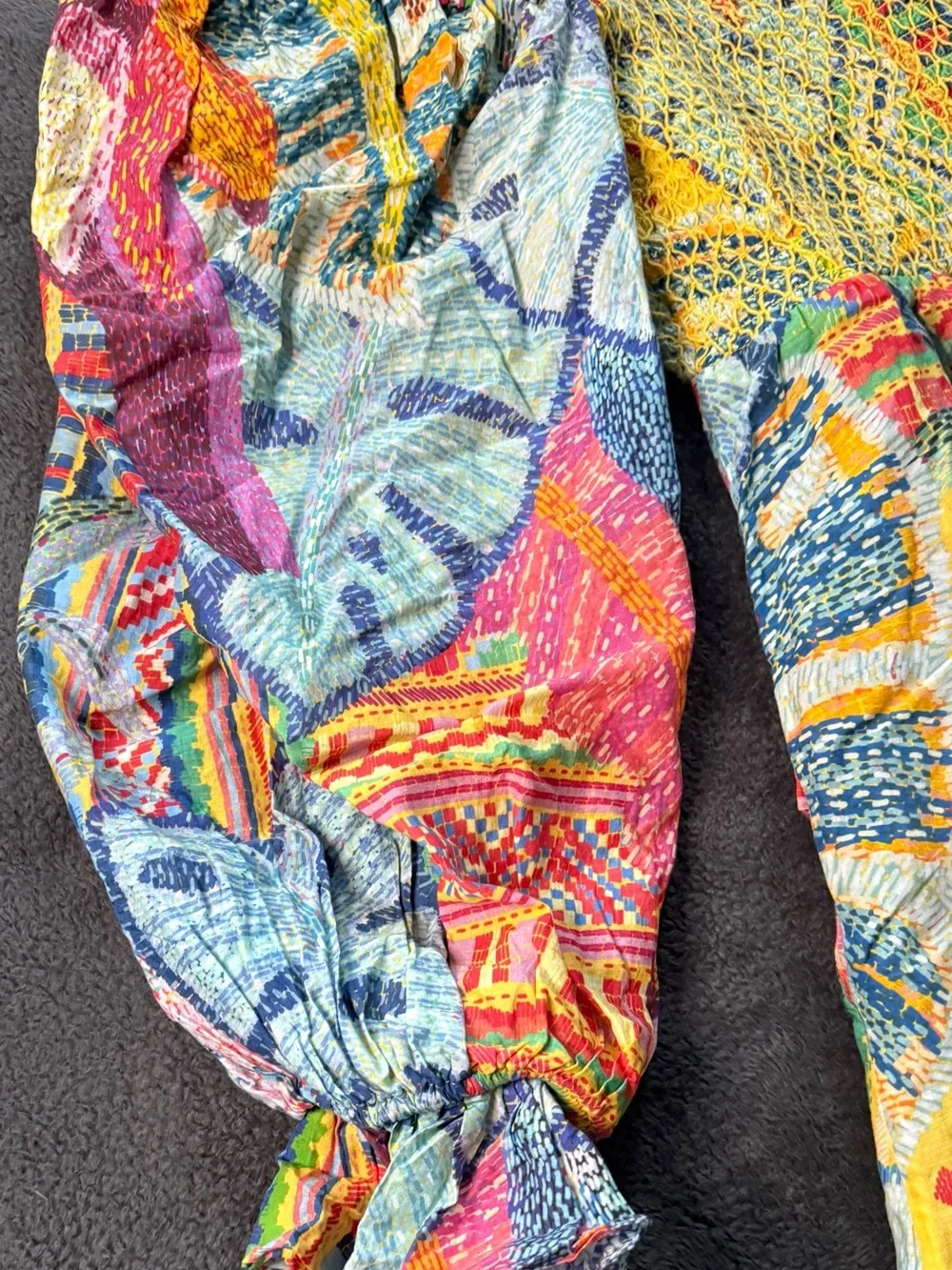 Farm Rio. Women’s Multicolor Boho Smocked Peasant dress - Picture 5 of 16